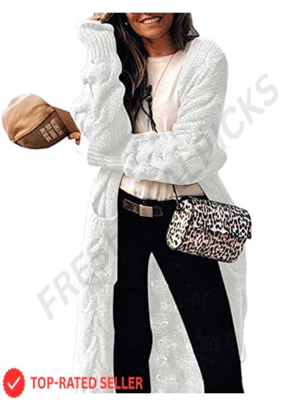 Women's Long Chunky Cable Knit Cardigan Sweater with Pockets